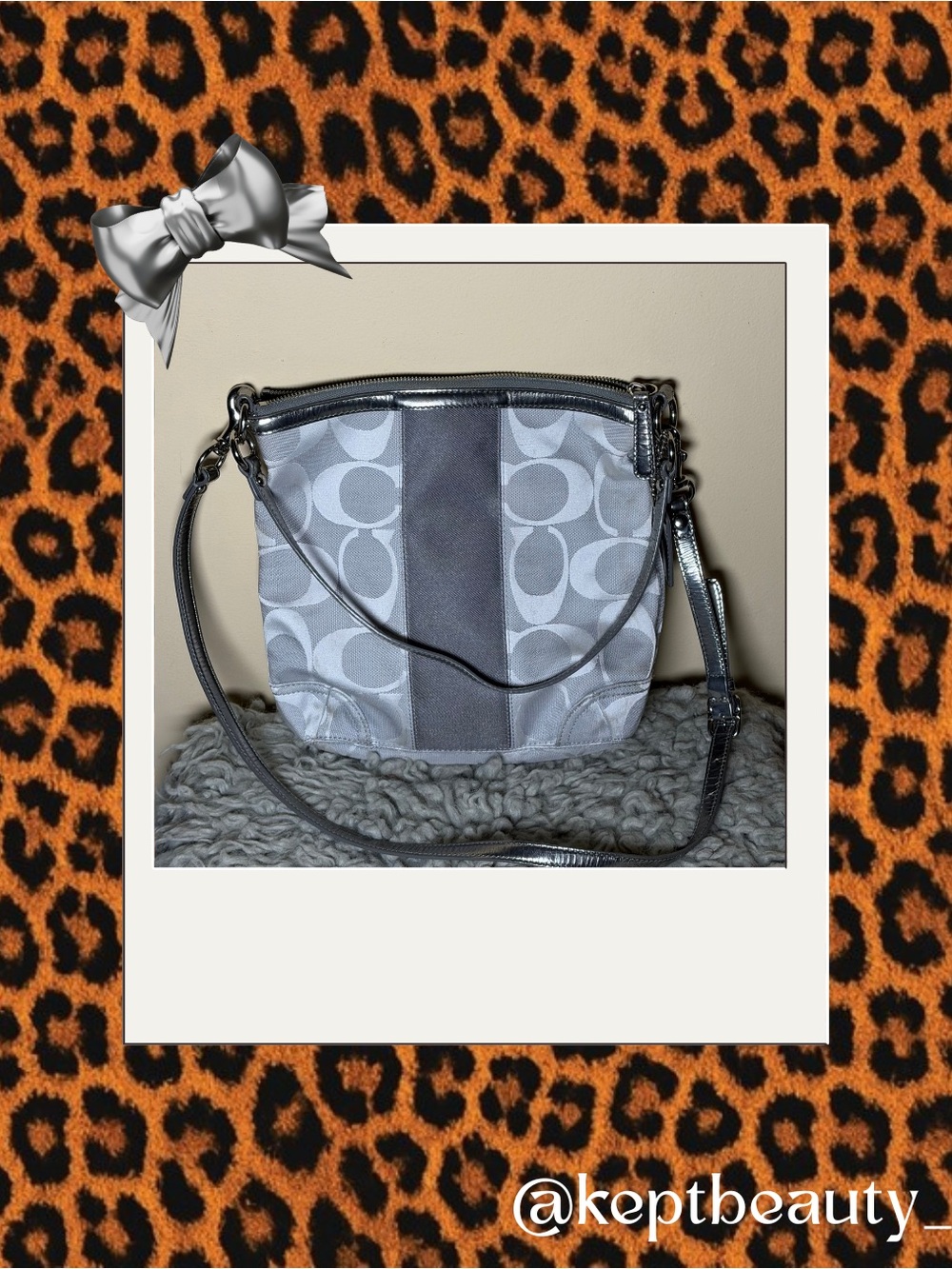 Coach Gray Signature Crossbody Bag with Metallic Trim